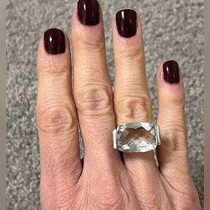 10.50ct Green Quartz Stone Ring - sterling silver - size 6